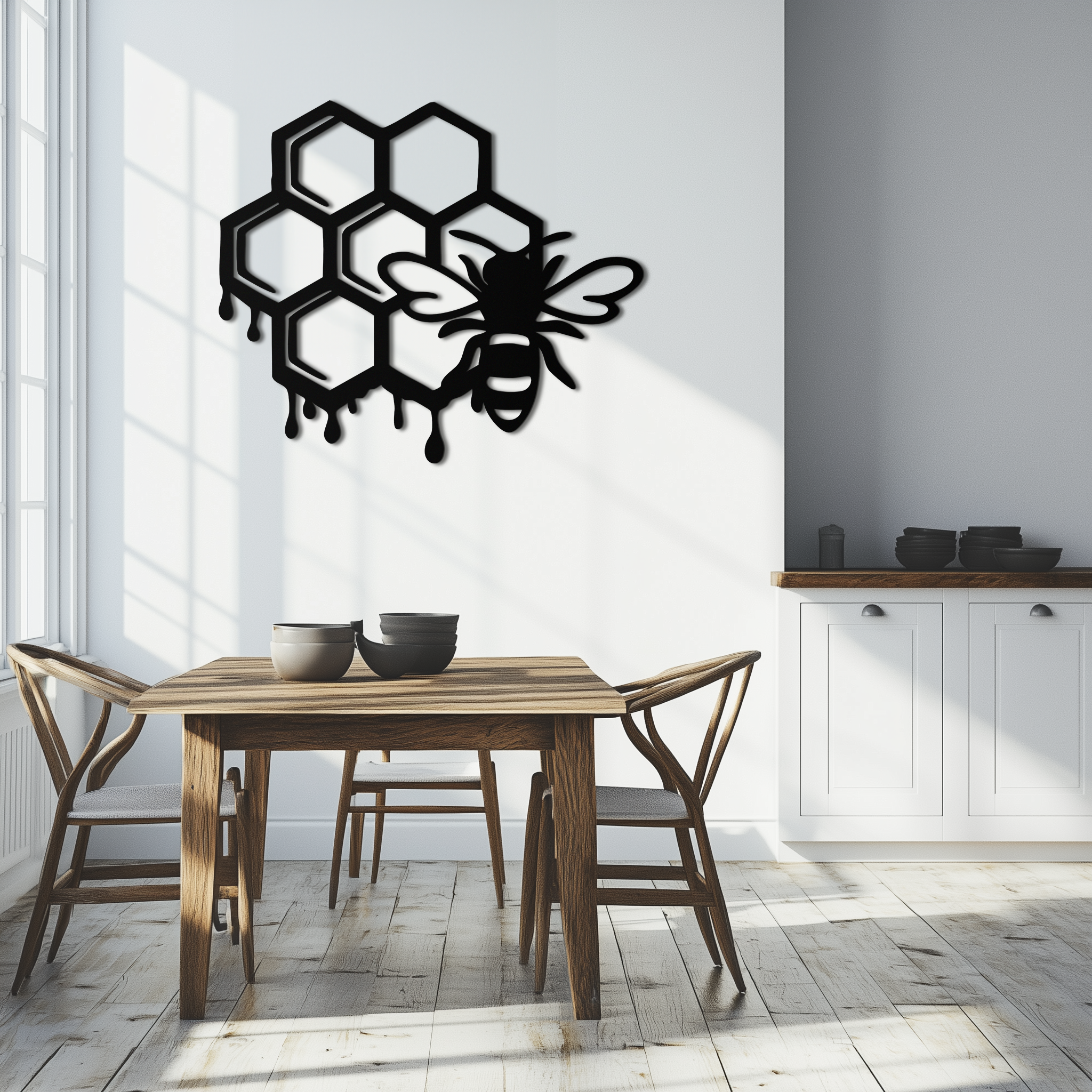 Honeybee and Honeycomb Silhouette Metal Wall Art – Modern Bee Home Decor- KAF543