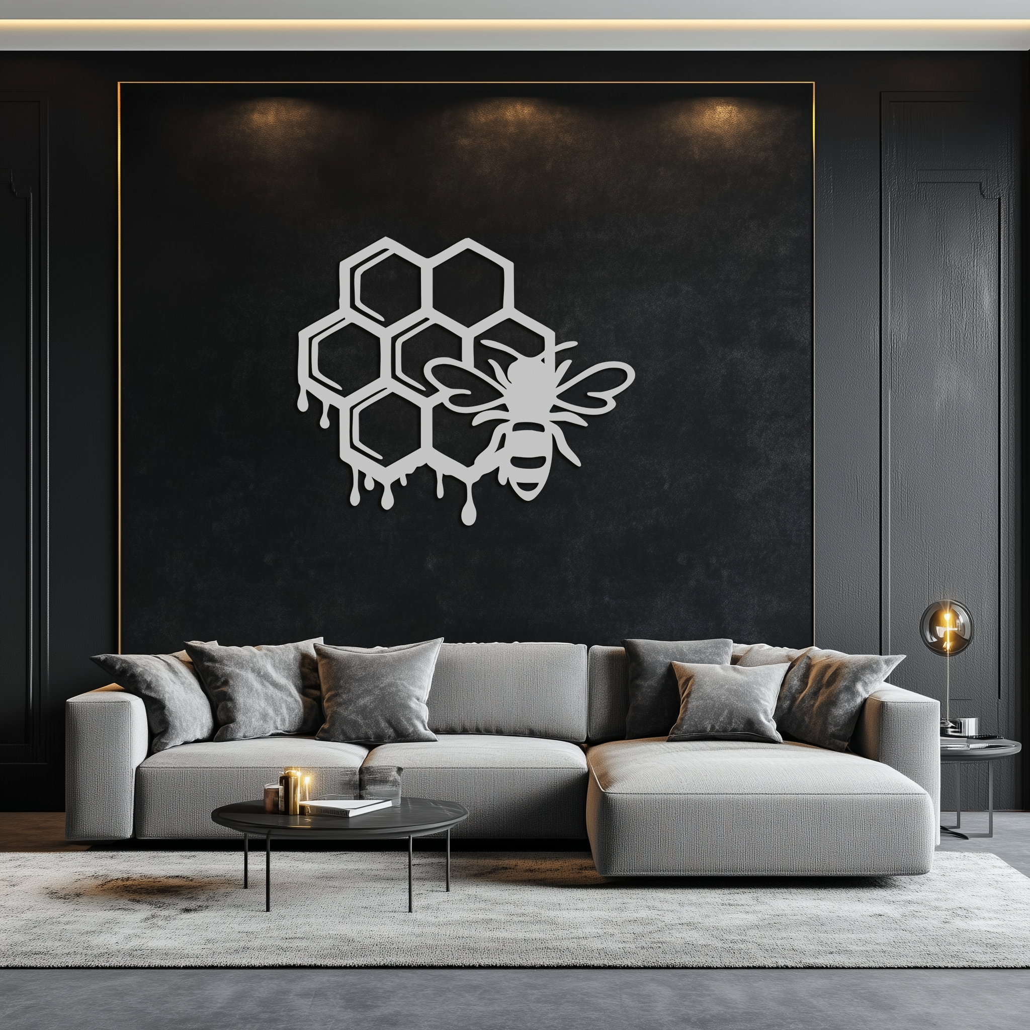 Honeybee and Honeycomb Silhouette Metal Wall Art – Modern Bee Home Decor- KAF543