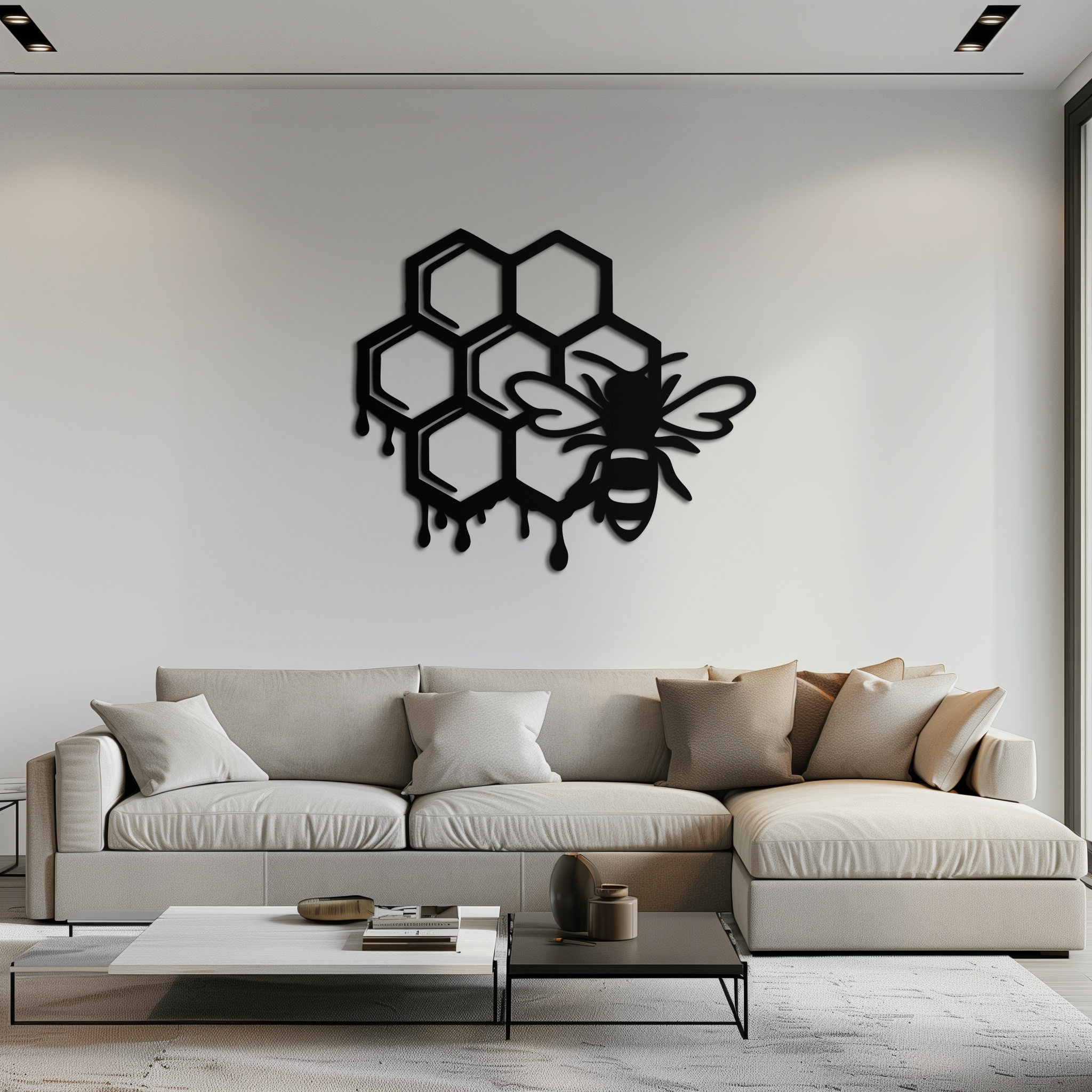 Honeybee and Honeycomb Silhouette Metal Wall Art – Modern Bee Home Decor- KAF543