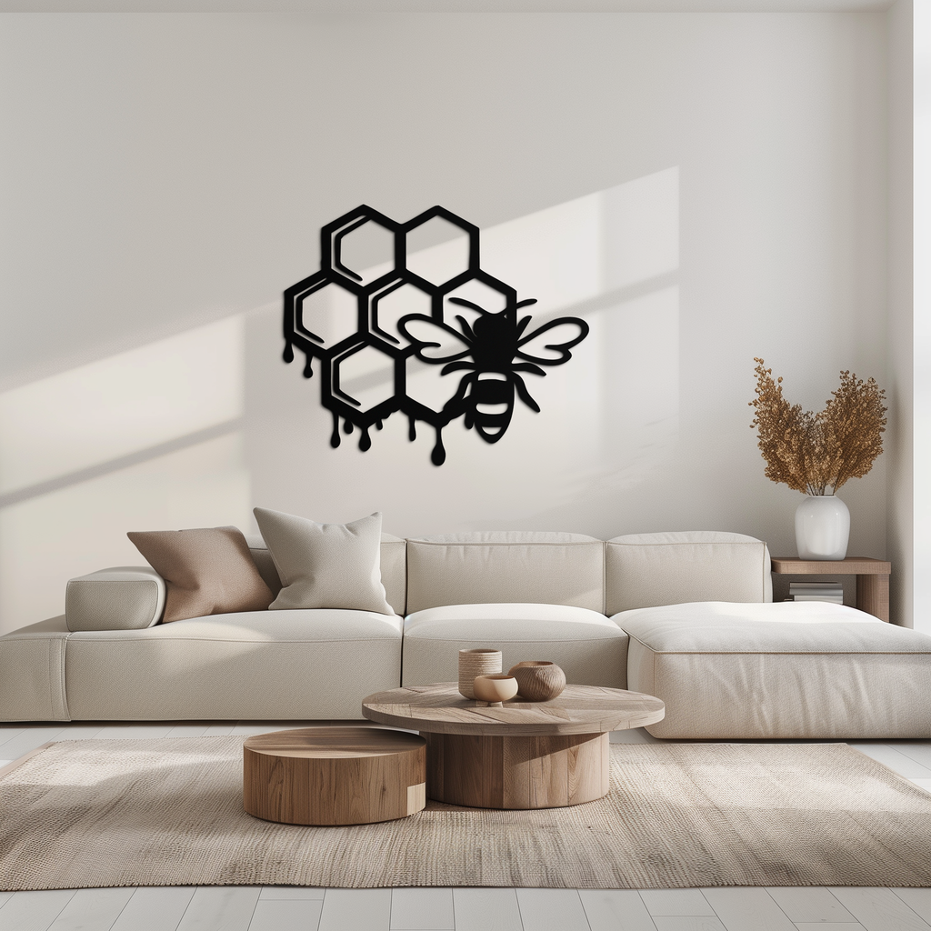 Honeybee and Honeycomb Silhouette Metal Wall Art – Modern Bee Home Decor- KAF543