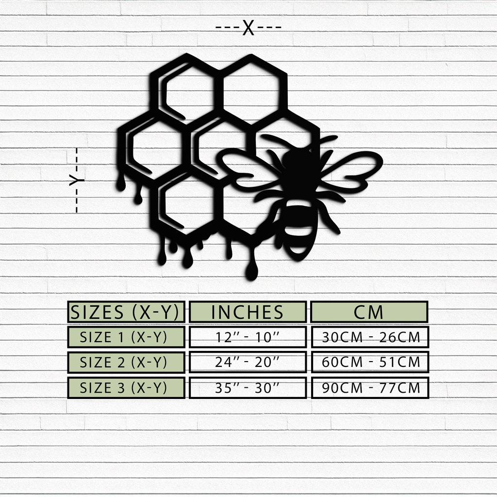 Honeybee and Honeycomb Silhouette Metal Wall Art – Modern Bee Home Decor- KAF543